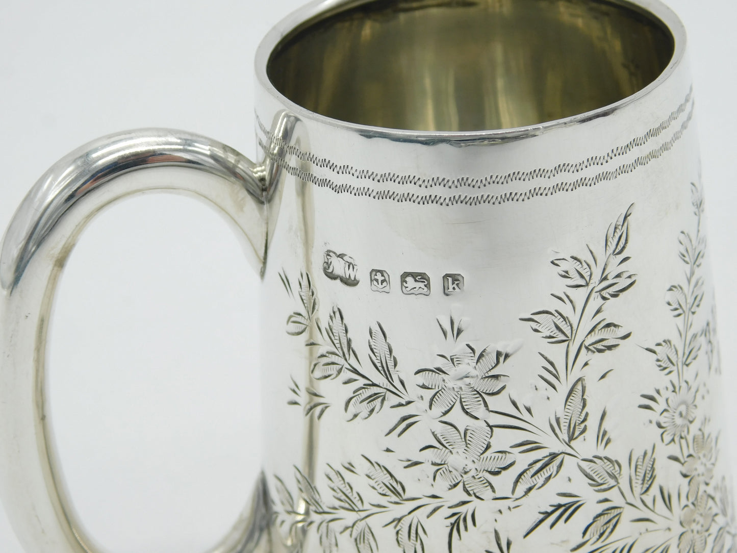 Edwardian Sterling Silver Floral Pattern Christening Mug Antique 1909 Birmingham