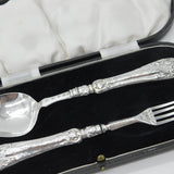 Boxed Victorian Sterling Silver Picture Back Christening Set 1854 Birmingham