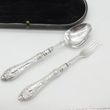 Boxed Victorian Sterling Silver Picture Back Christening Set 1854 Birmingham