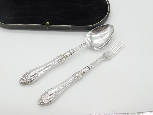 Boxed Victorian Sterling Silver Picture Back Christening Set 1854 Birmingham