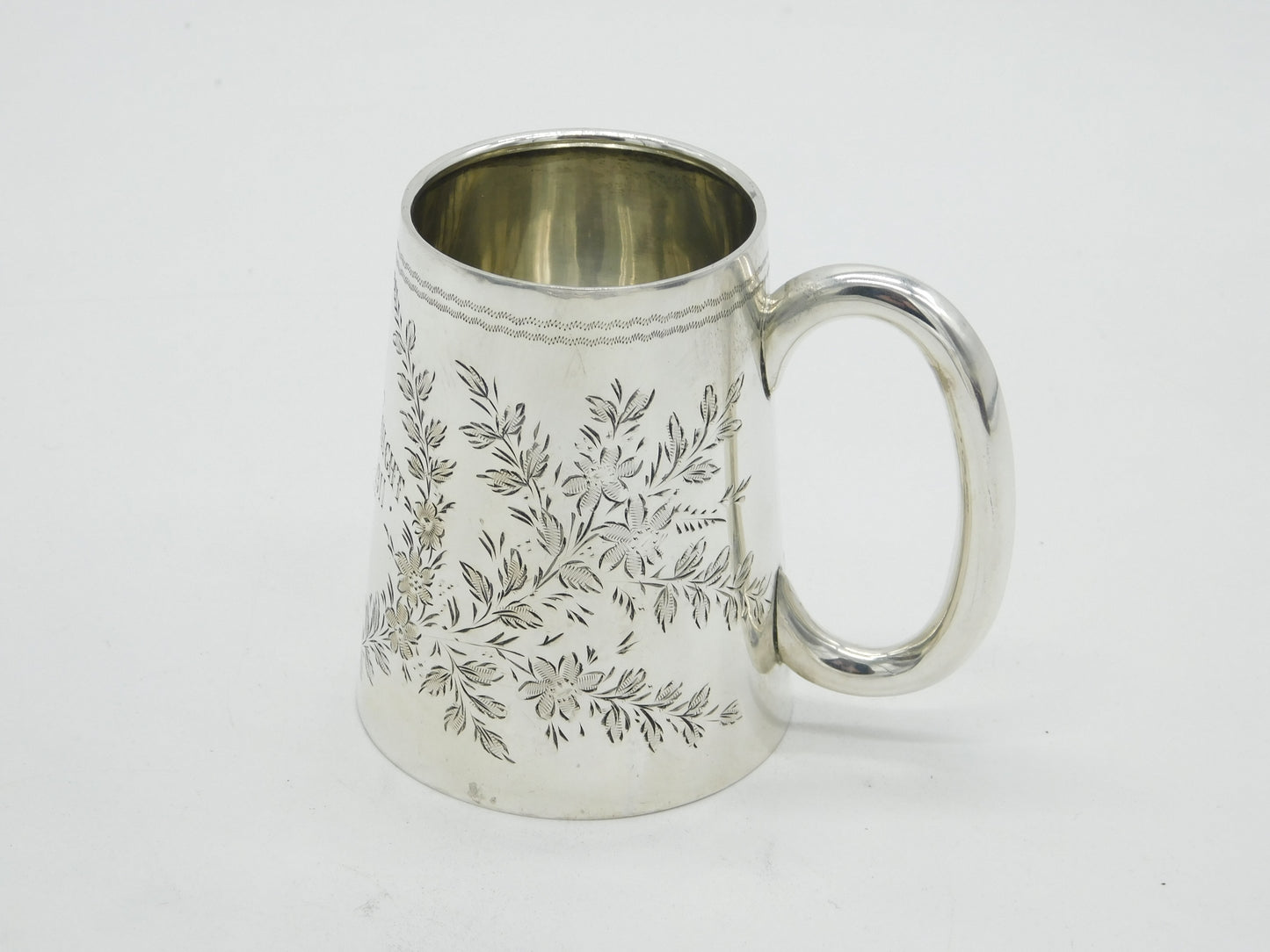 Edwardian Sterling Silver Floral Pattern Christening Mug Antique 1909 Birmingham