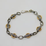 Victorian French 18ct Gold & Niello Enamel Sterling Silver Albertina Bracelet Antique c1880
