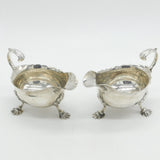 George II Pair of Sterling Silver Shell Foot Sauce Boats Antique 1758 London