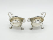 George II Pair of Sterling Silver Shell Foot Sauce Boats Antique 1758 London