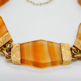 Victorian Scottish 9ct Gold Red Banded Agate Floral Panel Bracelet c1860 Antique
