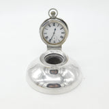 Large Sterling Silver Capstan Inkwell with Pocket Watch Lid 1912 Birmingham