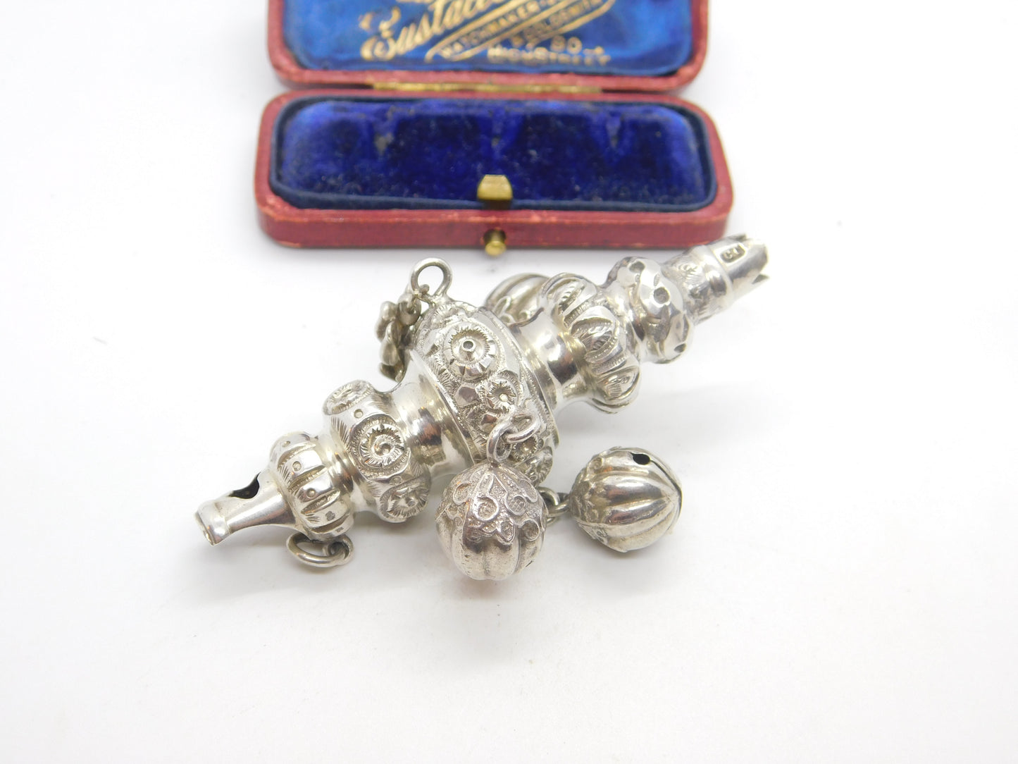 Victorian Sterling Silver Floral Baby Rattle Antique 1888 Birmingham