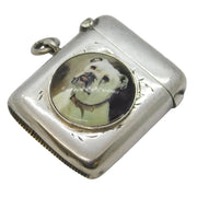 Victorian Sterling Silver & Enamel Bulldog Vesta Case Antique 1900 Chester