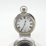 Large Sterling Silver Capstan Inkwell with Pocket Watch Lid 1912 Birmingham