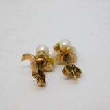 9ct Yellow Gold Cultured Pearl Shamrock Stud Earrings Vintage c1970