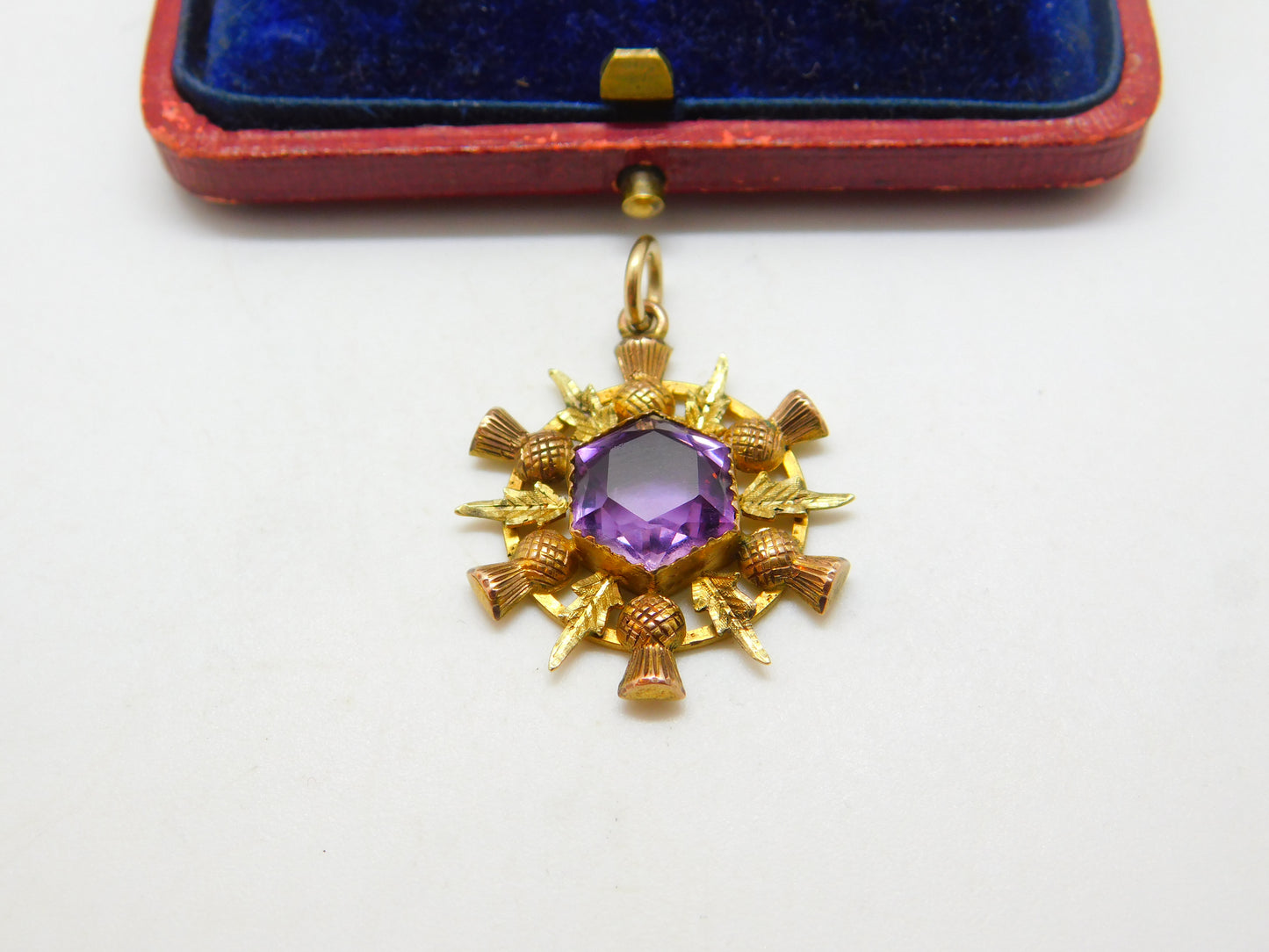 Victorian 9ct Gold & Amethyst Thistle Form Fob Pendant Antique c1890 Scottish