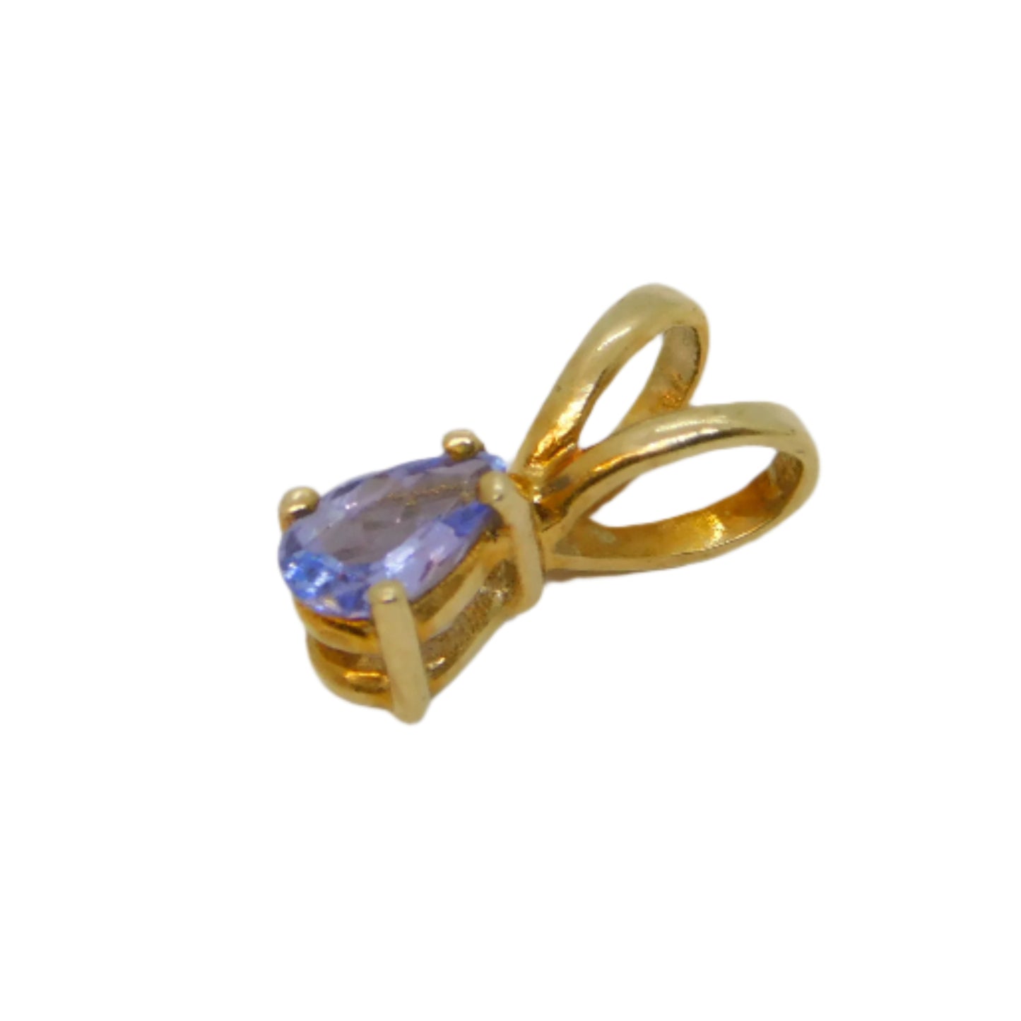 9ct Yellow Gold Small Pear-Cut Tanzanite Drop Pendant Vintage c1990