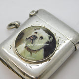 Victorian Sterling Silver & Enamel Bulldog Vesta Case Antique 1900 Chester