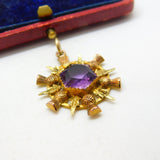 Victorian 9ct Gold & Amethyst Thistle Form Fob Pendant Antique c1890 Scottish