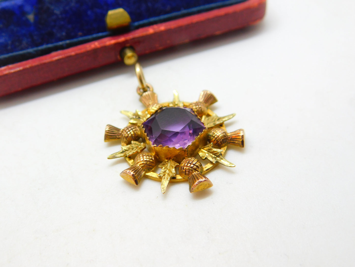 Victorian 9ct Gold & Amethyst Thistle Form Fob Pendant Antique c1890 Scottish