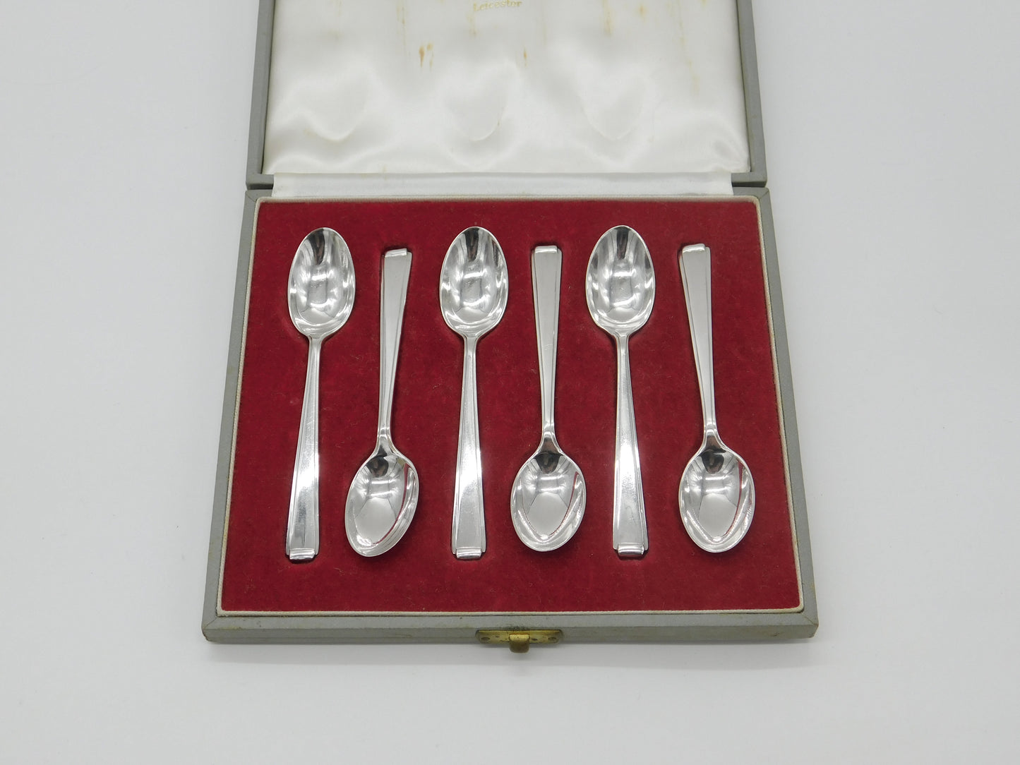 Boxed Set of Sterling Silver Modernist Tea Spoons 1966 Sheffield Vintage