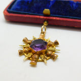 Victorian 9ct Gold & Amethyst Thistle Form Fob Pendant Antique c1890 Scottish