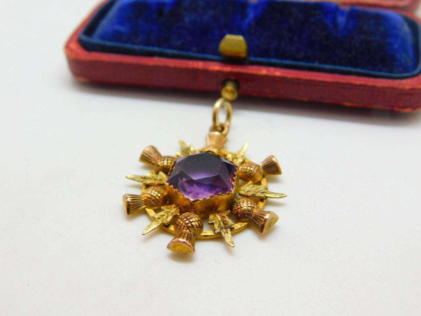 Victorian 9ct Gold & Amethyst Thistle Form Fob Pendant Antique c1890 Scottish