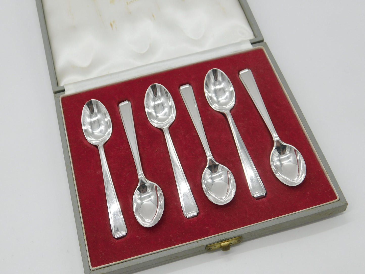 Boxed Set of Sterling Silver Modernist Tea Spoons 1966 Sheffield Vintage