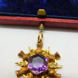 Victorian 9ct Gold & Amethyst Thistle Form Fob Pendant Antique c1890 Scottish