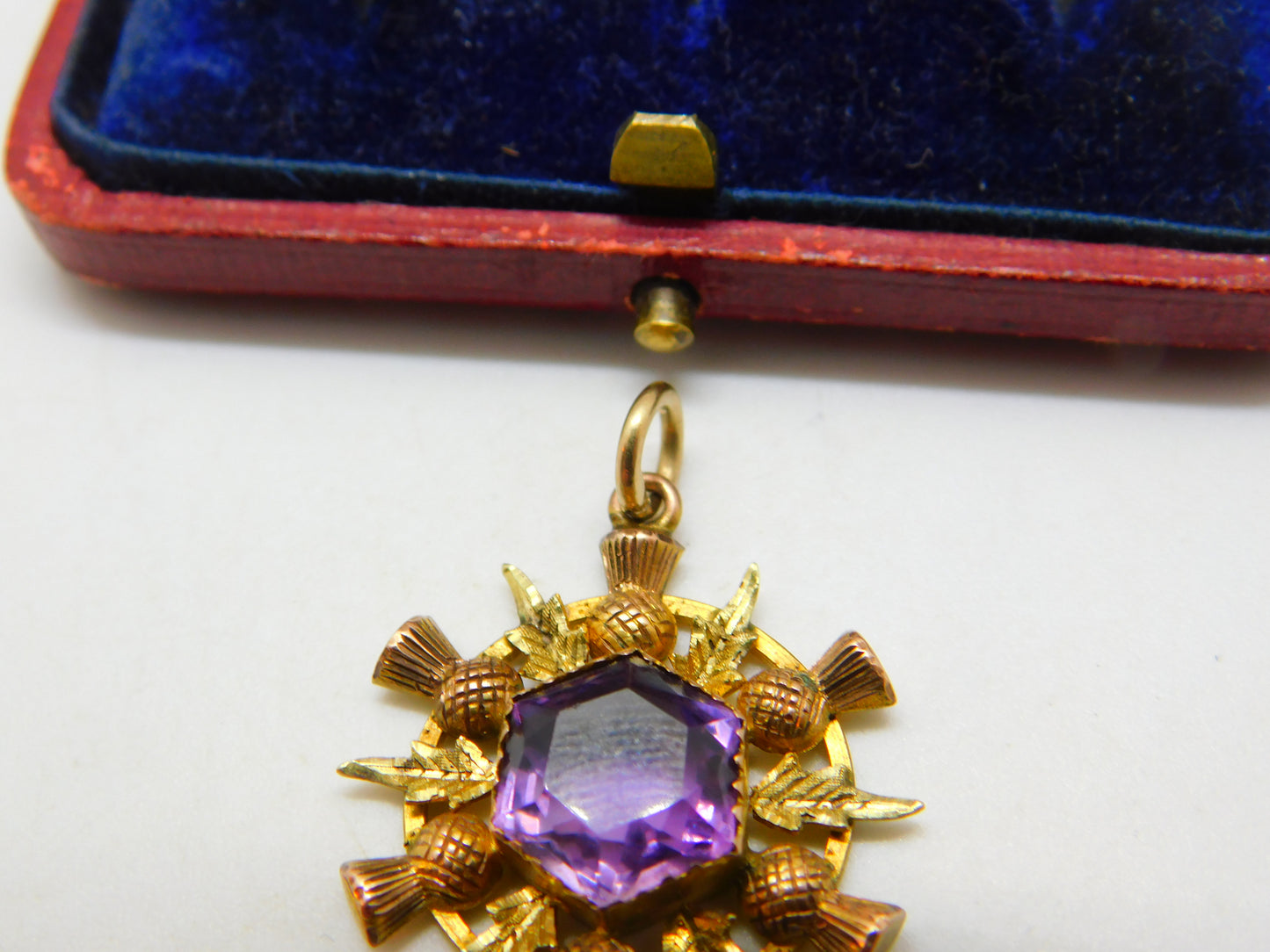 Victorian 9ct Gold & Amethyst Thistle Form Fob Pendant Antique c1890 Scottish