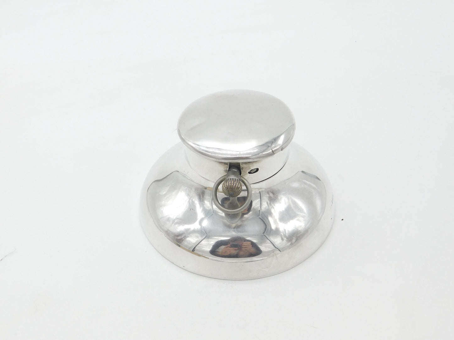 Large Sterling Silver Capstan Inkwell with Pocket Watch Lid 1912 Birmingham