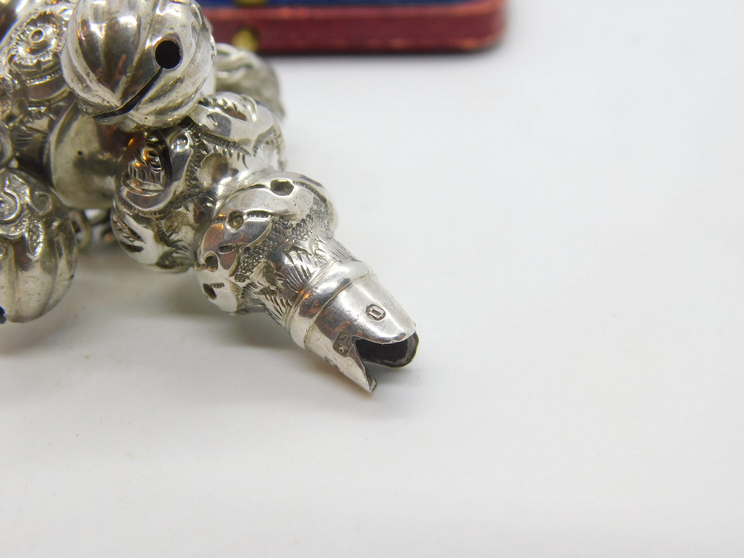 Victorian Sterling Silver Floral Baby Rattle Antique 1888 Birmingham