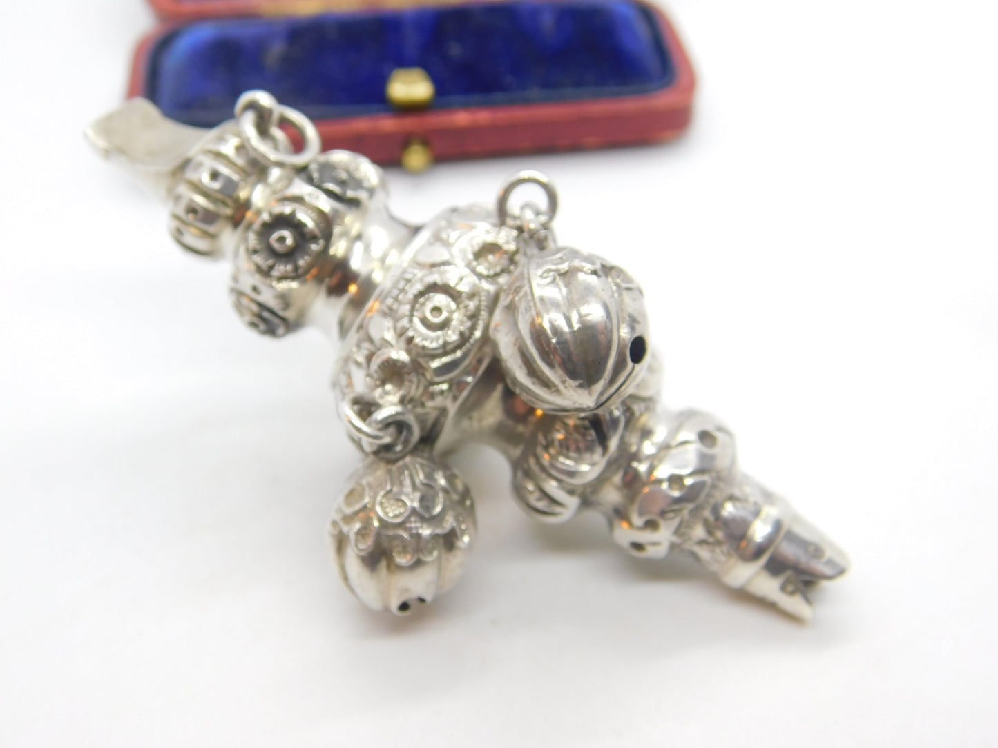 Victorian Sterling Silver Floral Baby Rattle Antique 1888 Birmingham