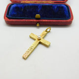 Victorian 15ct Yellow Gold & Seed Pearl Floral Cross Pendant Antique c1860