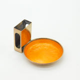 Gold Plated Orange Guilloche Enamel Ashtray & Match Box Holder c1920 Art Deco
