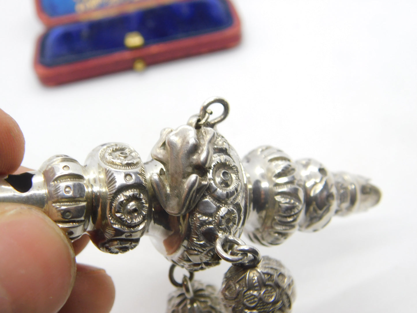 Victorian Sterling Silver Floral Baby Rattle Antique 1888 Birmingham