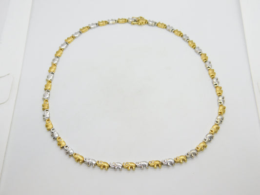 18ct Yellow & White Gold Diamond Set Elephant Train Necklace Vintage c1980