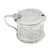 Victorian Sterling Silver Floral Crested Mustard Pot Antique 1848 London