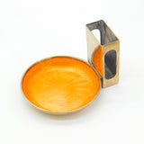 Gold Plated Orange Guilloche Enamel Ashtray & Match Box Holder c1920 Art Deco