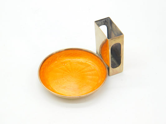 Gold Plated Orange Guilloche Enamel Ashtray & Match Box Holder c1920 Art Deco