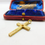 Victorian 15ct Yellow Gold & Seed Pearl Floral Cross Pendant Antique c1860