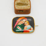 Victorian 9ct Yellow Gold Mounted Mother & Child Porcelain Brooch Antique c1880