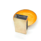 Gold Plated Orange Guilloche Enamel Ashtray & Match Box Holder c1920 Art Deco