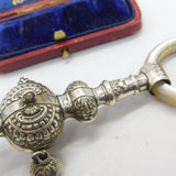 Victorian Sterling Silver & Mother of Pearl Baby Rattle with Bells 1901 Antique
