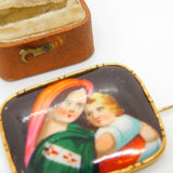 Victorian 9ct Yellow Gold Mounted Mother & Child Porcelain Brooch Antique c1880