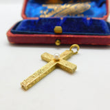 Victorian 15ct Yellow Gold & Seed Pearl Floral Cross Pendant Antique c1860