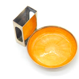 Gold Plated Orange Guilloche Enamel Ashtray & Match Box Holder c1920 Art Deco