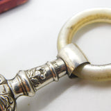 Victorian Sterling Silver & Mother of Pearl Baby Rattle with Bells 1901 Antique