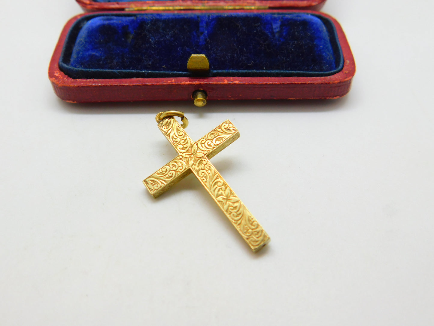 Victorian 15ct Yellow Gold & Seed Pearl Floral Cross Pendant Antique c1860