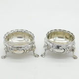 George II Pair of Sterling Silver Floral Salt Cellars Antique 1746 London
