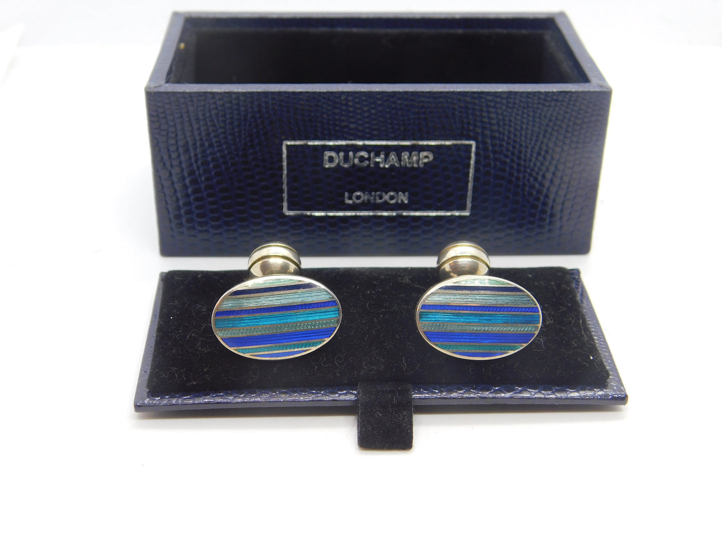 Boxed Pair of Sterling Silver & Enamel Duchamp London Gents Cufflinks 2003