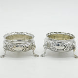George II Pair of Sterling Silver Floral Salt Cellars Antique 1746 London