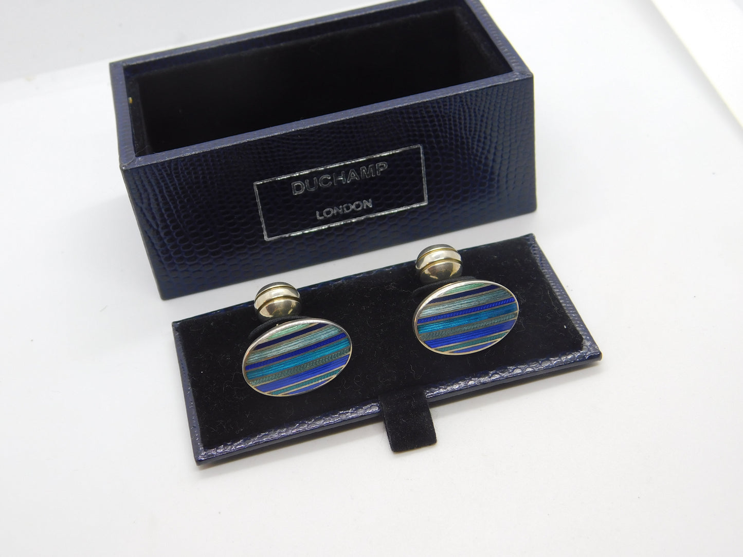 Boxed Pair of Sterling Silver & Enamel Duchamp London Gents Cufflinks 2003