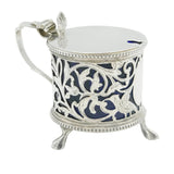 Victorian Sterling Silver Bird & Floral Pattern Mustard Pot Antique Birmingham