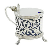 Victorian Sterling Silver Bird & Floral Pattern Mustard Pot Antique Birmingham